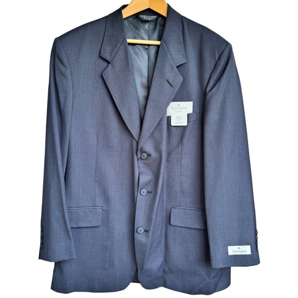 Barrington Premier Mens Suit Coat 44 Reg Navy Blue Worsted Wool Textured New - Picture 1 of 11